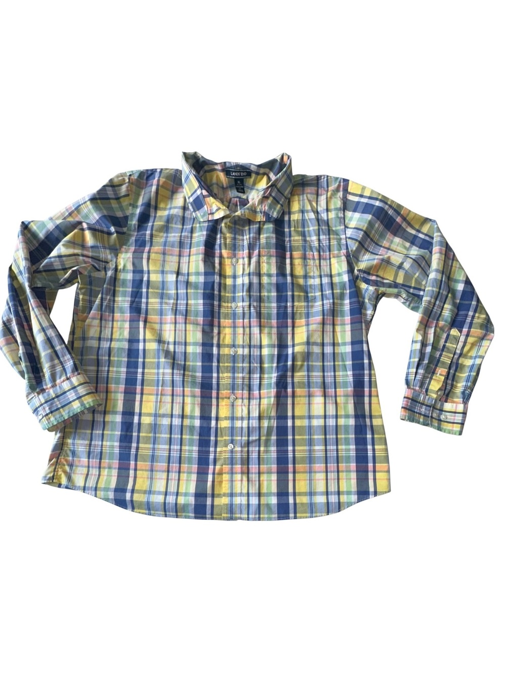 Lands’ End Men’s XL Traditional Fit Plaid Button Front Shirt Long Sleeve Cotton